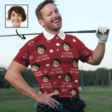 Custom Wife's Face Red All Over Print Polo Shirt Personalized Men's Golf Shirt