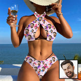 Custom Face Butterfly Bikini Personalized Women's Crossover Halterneck Bikini Set Swimsuit Bathing Suit