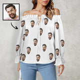 Custom Long Sleeve Ruffled Trim Women Shirt Personalized Face Off Shoulder White Blouse