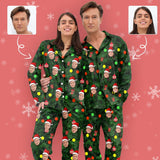 SO HOT!!! Custom Face Pajama Green Background Christmas Sleepwear Personalized Men Women's Long Pajama Set