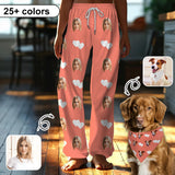 Custom Face White Heart Pink Background Pajama Pants and Pet Dog Bandana