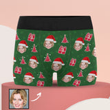 [Free Shipping in the US Super Fast]Custom Face Men's All Over Print Boxer Briefs Personalized Christmas Green Gifts Underwear