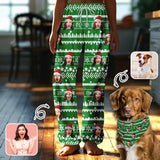 Custom Face Christmas Red Hat Snowflake Pajama Pants and Pet Dog Bandana