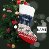 16.5in(L) Super Size-Custom Name Blue Elk Christmas Stocking