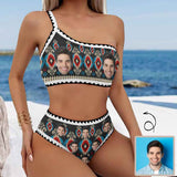 Custom Face Tribal Bikini Set Personalized One Shoulder Spaghetti Strap Two Piece Swimsuits