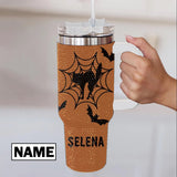 Custom Name 40 Oz Rhinestone Tumbler Halloween Bat Cat Bling Stainless Steel Tumbler With Handle and Straw Lid