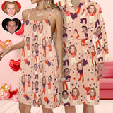 Valentine's Day Couple Matching Loungewear Custom Face Pajama Drawstring Neck Sleeveless Dress and Belted Night Robe