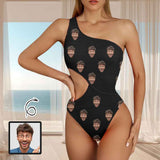 25+ Colors Custom Face DIY Women's Off Shoulder Side Cutout One Piece Swimsuit Personalized Photo Bathing Suit