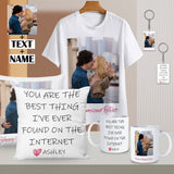 Custom Photo&Text Valentines Day Gifts T-Shirts Mug Pillow Case Acrylic Keychain Set of 4