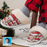 Custom Face Christmas Hat Cotton Slippers with Fur Edges Warm Flannel Home Slippers