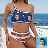 Custom Face American Flag Bikini Set Personalized One Shoulder Spaghetti Strap Two Piece Swimsuits