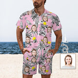 Custom Face Pink Men's Polo Shirt and Shorts Set 2 Piece Summer Outfits Fashion Tracksuit Set