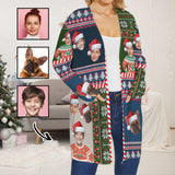 Custom Family Picture Cardigan Ugly Christmas Sweater Women's Long Sleeve Pocket Cardigan