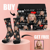 [Underwear+Socks]Custom Girlfriend Face With Kiss Me Text All Over Men's All Over Print Boxer Briefs Personalized Underwear