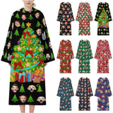 Flannel Wearable Blanket Robe Custom Face Covered Robe Oversized Hoodie Fleece Blanket Christmas Gift