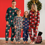 Custom Face Christmas Hat Buffalo Check Nightwear Personalized Family Matching Long Sleeve Pajamas Set