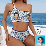 Custom Face Floral Bikini Set Personalized One Shoulder Spaghetti Strap Two Piece Swimsuits