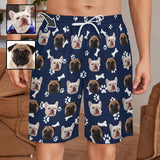 Custom Face Paw and Bone Pattern Navy Men's Short Sweatpants