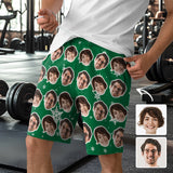 Custom Face Snowflake & Green Men's Short Sweatpants