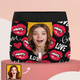 [Free Shipping in the US Super Fast]Custom Girlfriend Face Biting Lips Pattern Men's All Over Print Boxer Briefs Personalized Love Heart Underwear