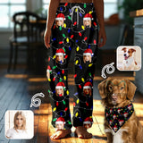 Custom Face Colored Light Bulbs Christmas Pajama Pants and Pet Dog Bandana