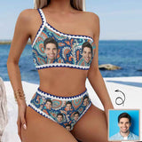 Custom Face Bohemian Bikini Set Personalized One Shoulder Spaghetti Strap Two Piece Swimsuits