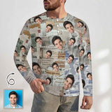 Men's Long-Sleeve Henley Shirt Custom Face Newspaper Slim-Fit Cotton T-Shirt Tee Top