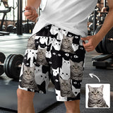 Custom Pet Photo Cat Pattern Black and White Men's Short Sweatpants