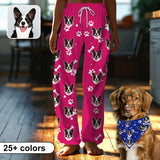 Custom Dog Face Dog Bone Pajama Pants and Pet Dog Bandana