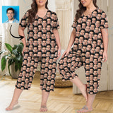 Custom Seamless Face Women's Loungewear Set Short Sleeve Shirt and Capri Pants Sleepwear Pajama Set