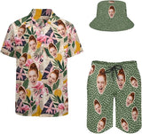 Custom Face Mens Hawaiian Shirt and Short Set with Printed Bucket Hat