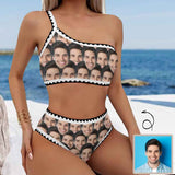 Custom Face Seamless Bikini Set Personalized One Shoulder Spaghetti Strap Two Piece Swimsuits