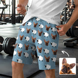 Custom Face Sheep Pattern Blue Men's Short Sweatpants