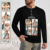 Men's Long-Sleeve Henley Shirt Custom Your Photo&Text Slim-Fit Cotton T-Shirt Tee Top