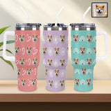 Custom Pet Face Stainless Steel Travel Tumbler 40/30 OZ Large Capacity Car Cup with Handle and Straw Lid