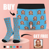 [Underwear+Socks]Personalized Men's All Over Print Boxer Briefs Custom Face Multicolor Underwear for Boyfriend Husband