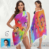 Custom Face Rainbow Beach Wraps Chiffon Sarong Bikini Swimsuit Cover Ups Skirt Tassels