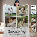 Custom Photo Happy Mother's Day Anti-pilling Flannel Blanket Personalized Mother's Day Blanket Gifts For Best Mom And Grandma