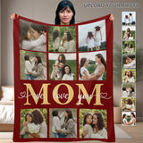 Custom Photo Love You Mom Red Anti-pilling Flannel Blanket Personalized Mother's Day Blanket Gifts For Best Mom And Grandma