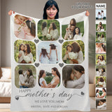 Custom Photo&Name Heart Anti-pilling Flannel Blanket Personalized Mother's Day Blanket Gifts For Best Mom And Grandma