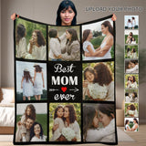 Custom Photos Best Mom Ever Black Anti-pilling Flannel Blanket Personalized Mother's Day Blanket Gifts For Best Mom And Grandma