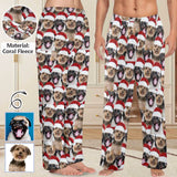 Coral Fleece Pajama Trousers-Custom Face Pet Christmas Red Hat Warm and Comfortable Sleepwear Long Pajama Pants For Men Women