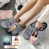 Couple Gift Grey Custom Photo&Text All Over Print Personalized Non-Slip Cotton Slippers For Girlfriend Boyfriend