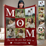 Custom 6 Photos Red Mom Ever White Anti-pilling Flannel Blanket Personalized Mother's Day Blanket Gifts For Best Mom And Grandma