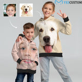 Custom Big Face Kid's Long Sleeve Full Zip Hoodie for 2-15Y Personalized Hooded  Loose Hoodie