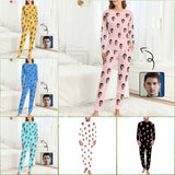 Custom Boyfriend Face Simple Sleepwear Personalized Women's Slumber Party Crewneck Long Pajamas Set