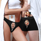 Custom Couple Matching Lingerie Briefs with Face Black Zip Personalized Photo Underwear For Couple Valentine's Day Gift