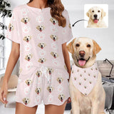 Custom Dog Face Pink Pajama Set Women's Short Sleeve Top and Shorts Loungewear Athletic Tracksuits