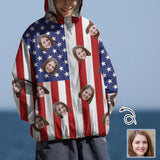 Custom Face American Flag Unisex Sun Protection Lightweight Hoodie Long Sleeve Zipper Shirt