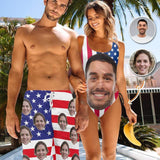 Custom Face American Flag White Star Personalized Men's Beach Shorts&Women's Bathing Suit Honeymoons Swimsuits